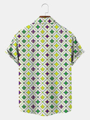Fydude Men'S Mardi Gras Print Short Sleeve Shirt