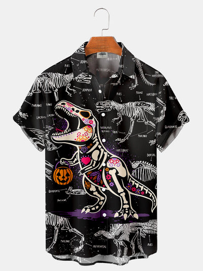 Fydude Men'S Halloween Dinosaur skeleton Printed Shirt
