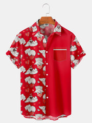 Fydude Men'S Valentine'S Day Elephants And Love Print Short Sleeve Shirt