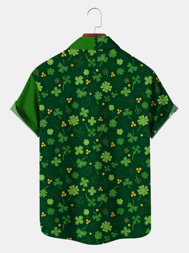 Fydude Men'S St. Patrick'S Day Gold Coins And Clovers Print Short Sleeve Shirt