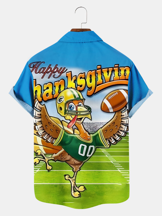 Fydude Men'S Thanksgiving American Football And Turkey Printed Shirt