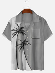 Fydude Men'S Casual Tropical Plants Coconut Tree Print Hawaiian Shirt Set