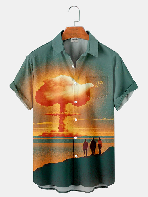Fydude Men'S Peace Dove Exploding Mushroom Cloud Printed Shirt
