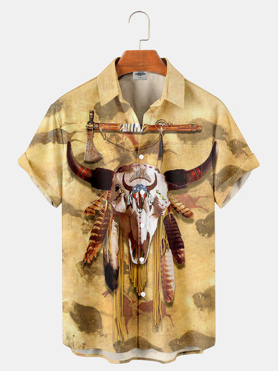 Fydude Men'S West Skull Bone Printed Shirt