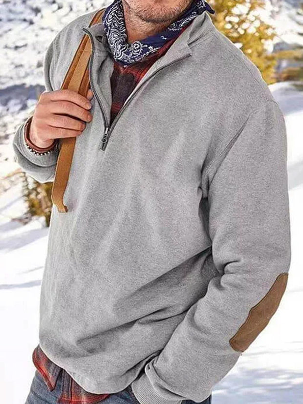 Fydude Men'S Plain Color Print Zipper Stand Collar Sweatshirt