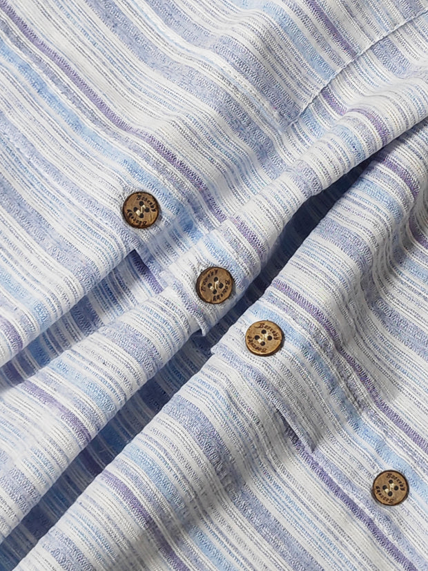 Men Blue Stripe Cotton Linen Shirt