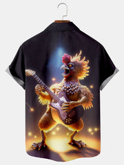 Fydude Men'S Music Rooster Printed Shirt