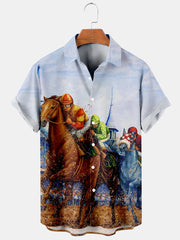 Fydude Men's Fun Horse Racing Print Shirt