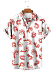 Fydude Men's Shrimp Print Casual Short Sleeve Shirt