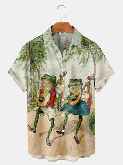 Fydude Men'S Vintage Frog Poster Music Printed Shirt