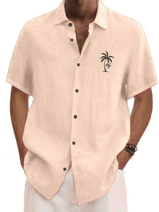 Fydude Men'S Coconut Tree Print Cotton Linen Shirt