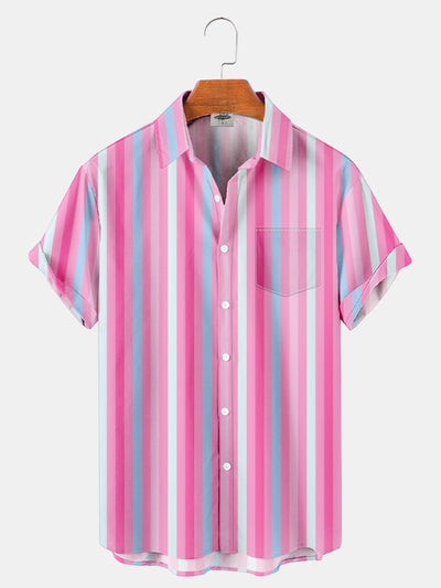 Fydude Men'S Movie Same Style Pink Stripe Printed Shirt