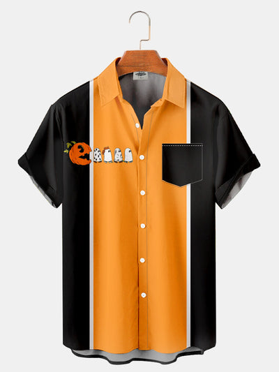 Fydude Men'S Halloween Pumpkin And Ghost Printed Shirt