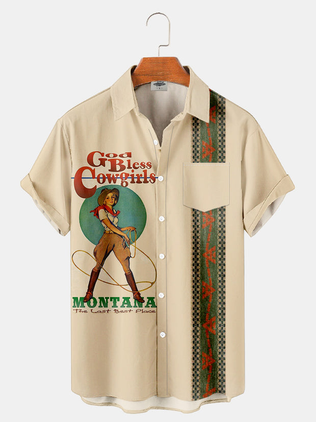 Fydude Men'S West Cowgirl MONTANA Printed Shirt