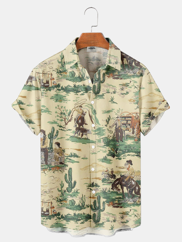 Fydude Men'S Western Cowboy Vintage Print Shirt