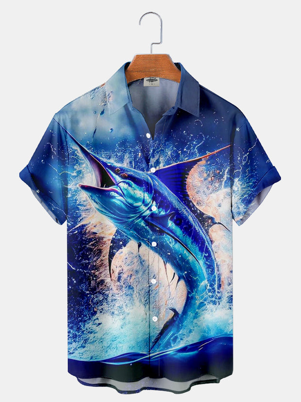 Fydude Men'S Marine Marlin Printed Shirt