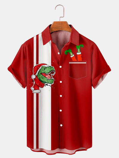Fydude Men'S Christmas Dinosaurs And Pixies Printed Shirt