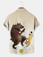 Fydude Men'S Bear Playing The Banjo Music Printed Shirt
