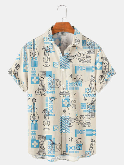 Fydude Men'S Hawaii Cocktail Drink Atomic Geometry In The 1950s Printed Shirt