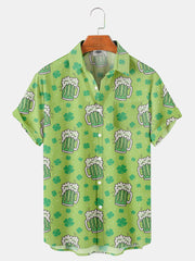 Fydude Men'S St. Patrick'S Day Clover And Beer Print Short Sleeve Shirt