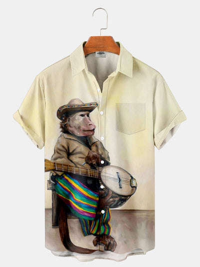Fydude Men'S Monkey And Music Printed Shirt