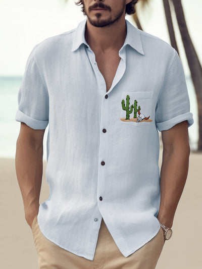 Fydude Men'S West Cactus Print Cotton And Linen Shirt