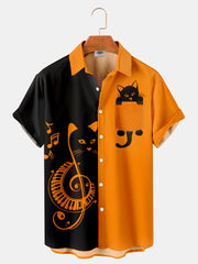 Fydude Men'S Hawaii Halloween Music And Black Cat Printed Shirt