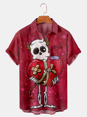 Fydude Men'S Valentine'S Day Skeleton Love Print Short Sleeve Shirt