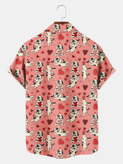 Fydude Men'S Valentine'S Day Puppy and love Print Short Sleeve Shirt