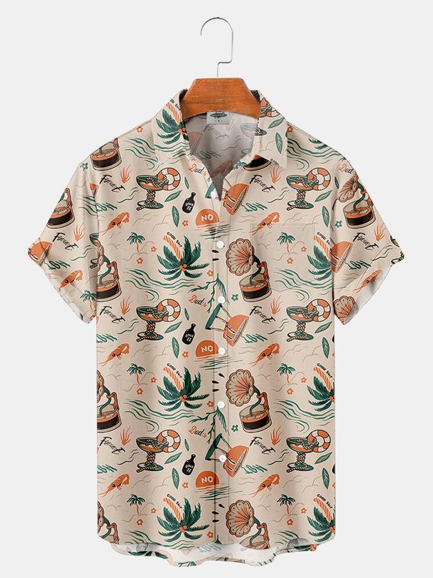 Fydude Men'S Coconut Tree Hawaii Art Printed Shirt