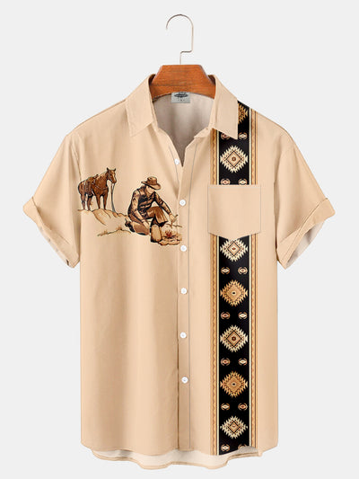 Fydude Men'S West Cowboy Printed Shirt
