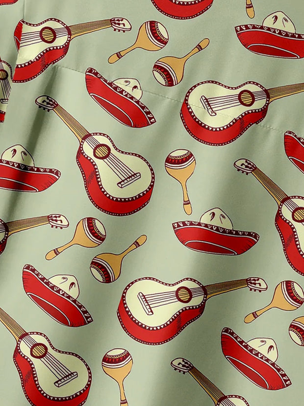Fydude Men'S Cinco De Mayo Guitar And Dinosaur Printed Shirt
