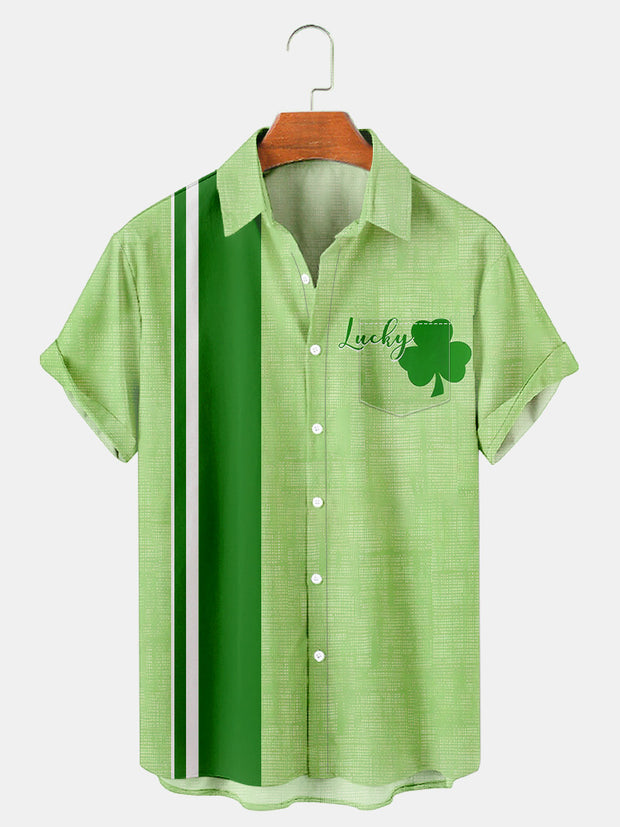 Fydude Men'S St. Patrick'S Day Clover Lucky Print Short Sleeve Shirt