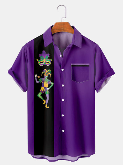Fydude Men'S Mardi Gras Mask Joker Print Short Sleeve Shirt