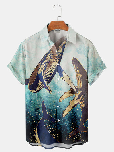 Fydude Men'S Ocean Gilded Whale Printed Shirt