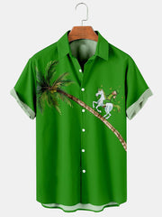 Fydude Men'S St. Patrick'S Day Coconut Tree And Clover Unicorns Print Short Sleeve Shirt