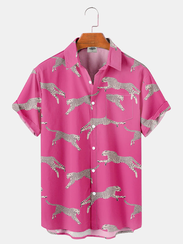 Fydude Men'S Movie Same Style Pink Leopard Printed Shirt