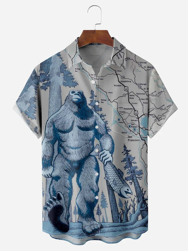 Fydude Men'S Apes And Maps Printed Shirt