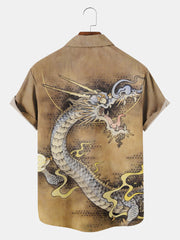 Fydude Men'S Ukiyoe Oriental Dragon Printed Shirt