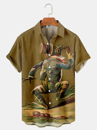 Fydude Men'S Ukiyo-E Frog Smoking Printed Shirt