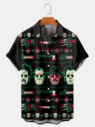 Fydude Men'S Halloween Pixel Style Horror Character Printed Shirt