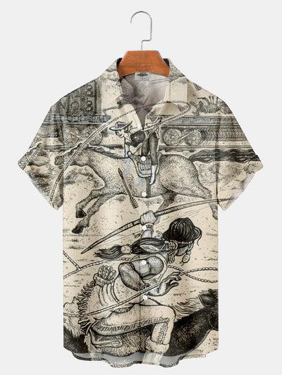 Fydude Men'S Vintage Cowgirl Cowboy Western Printed Shirt
