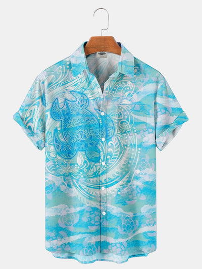 Fydude Men'S Watercolour Painting Of A Sea Turtle Printed Shirt