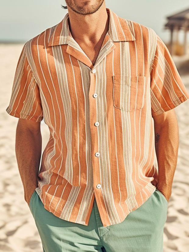 Fydude Men'S Stripe Print Cotton Linen Shirt