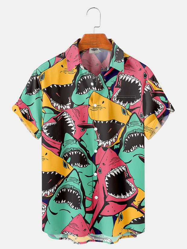 Fydude Men'S Colorful Shark Printed Shirt