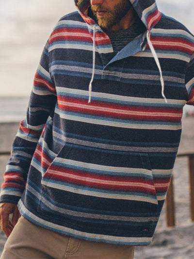 Fydude Men's Stripe Print Hoodie Sweatshirt