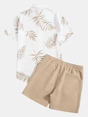 Fydude Men'S Casual Tropical Plants Print Hawaiian Shirt Set