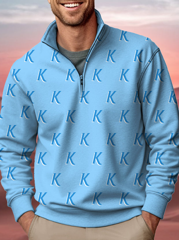 Fydude Men'S Pink Ken Same Style K&B Print Zipper Stand Collar Sweatshirt