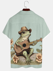Fydude Men'S Western Frog Vintage Print Shirt