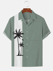 Fydude Men'S Casual Holiday Coconut Tree Print Hawaiian Shirt Set